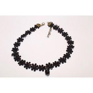 Black Floral Choker with Stone